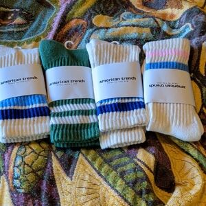 American Trench Women's Striped Socks Set - Green, White, Blue